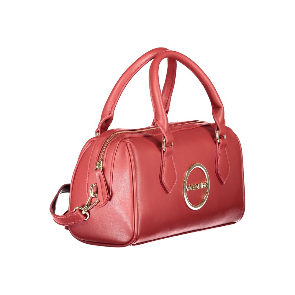 Mario Valentino Red Polyethylene Handbag with handles and adjustable shoulder strap, zip closure, and logo.