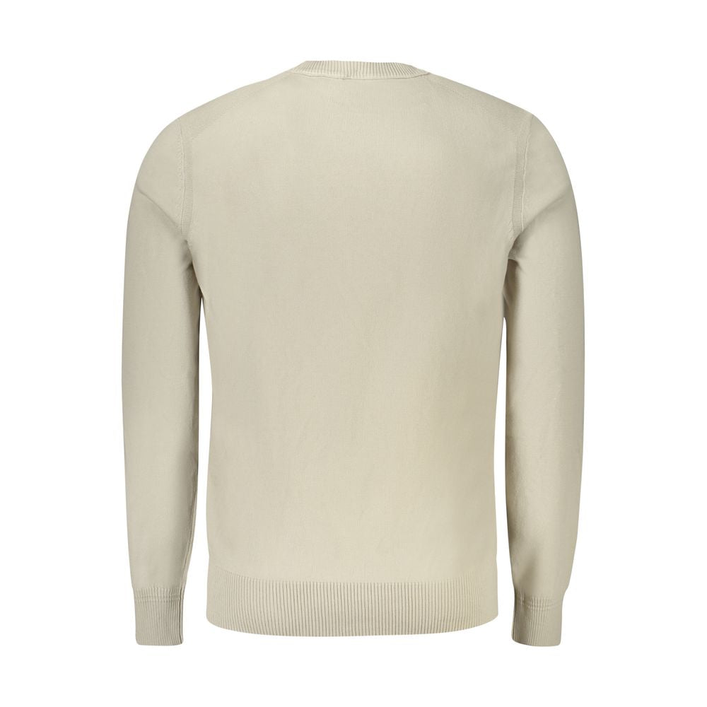 Hugo Boss Beige Cotton Sweater, long-sleeved crew neck with logo embroidery.