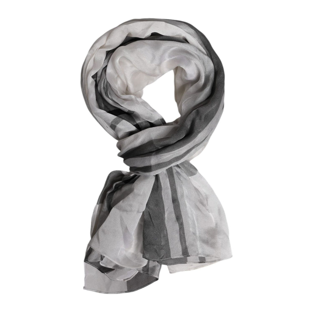 Dolce & Gabbana White Black Silk Warmer Wrap Foulard Scarf MS7473