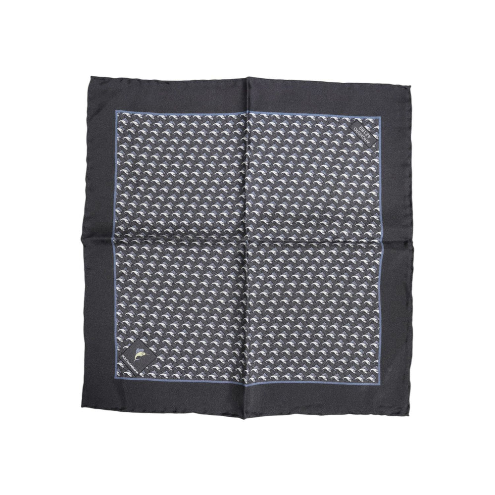 Dolce & Gabbana Black Fish Print Silk Square Men Foulard Scarf MS7506
