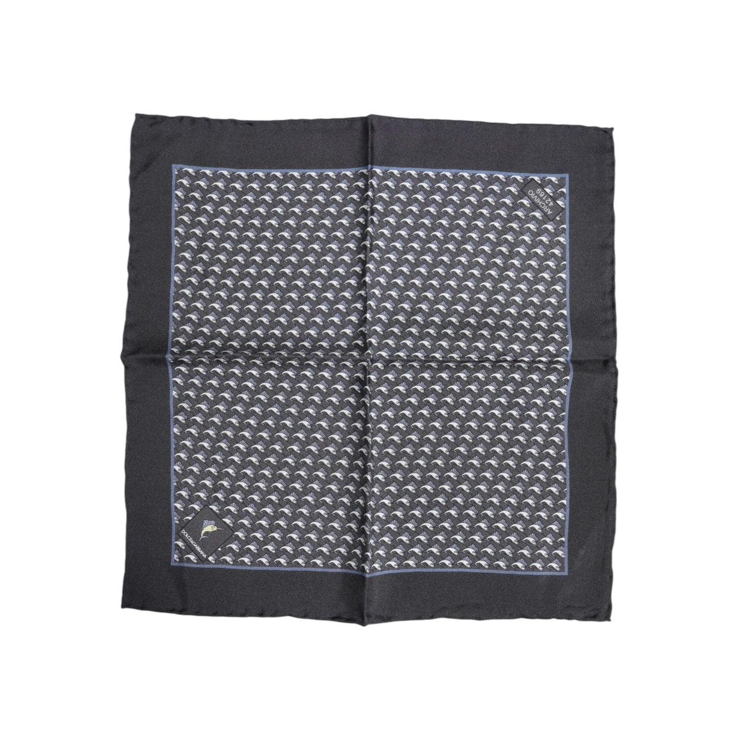 Dolce & Gabbana Black Fish Print Silk Square Men Foulard Scarf MS7506