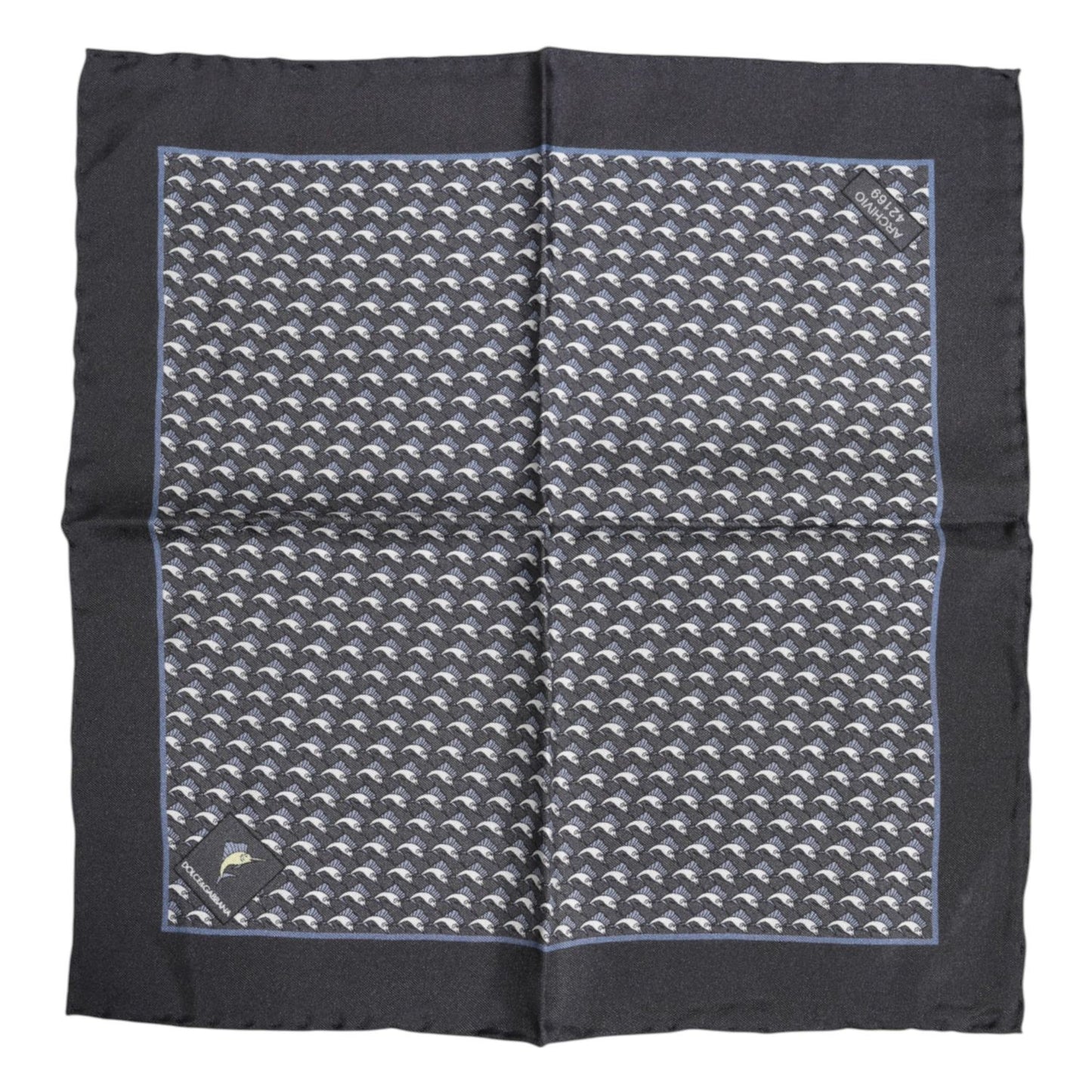 Dolce & Gabbana Black Fish Print Silk Square Men Foulard Scarf MS7506