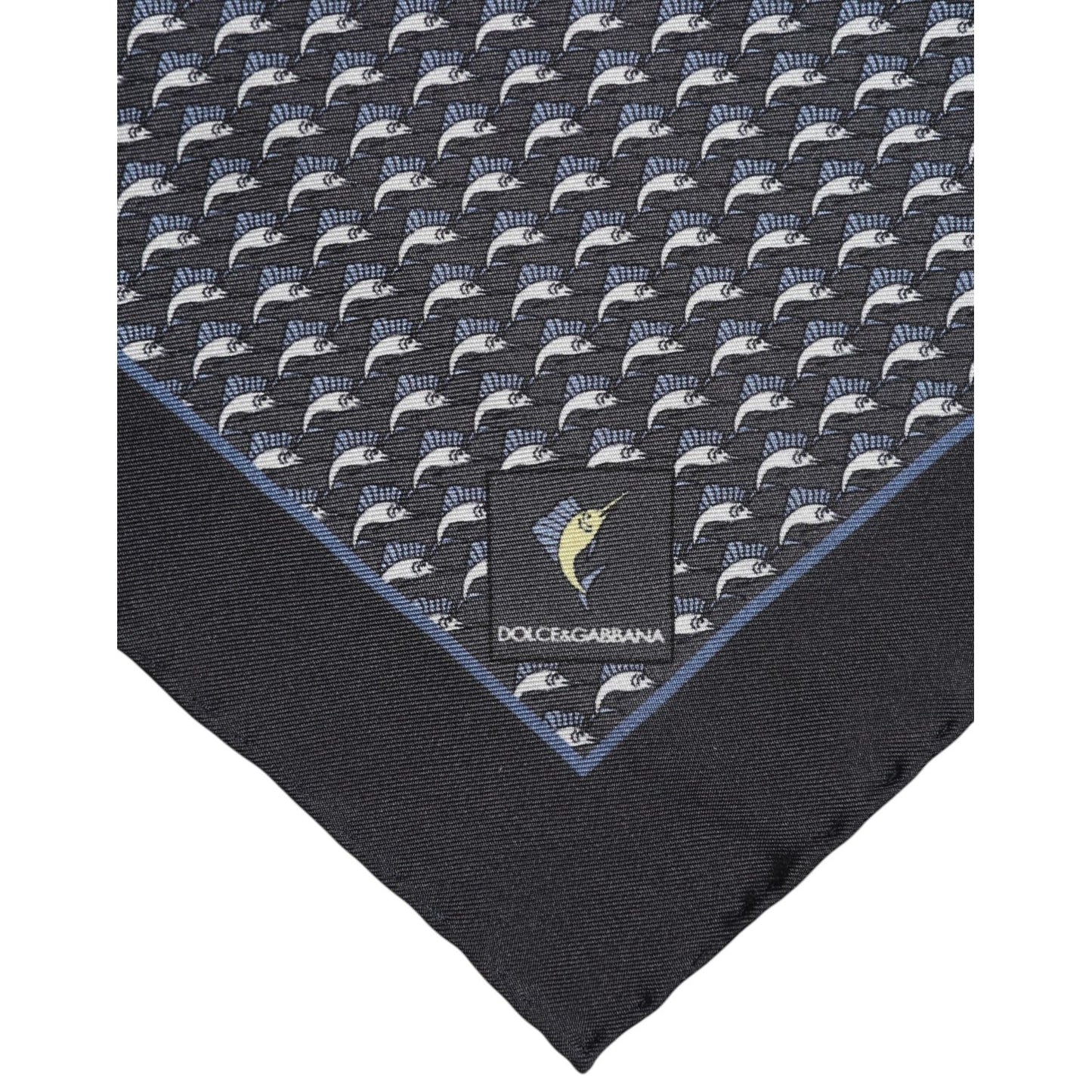 Dolce & Gabbana Black Fish Print Silk Square Men Foulard Scarf MS7506