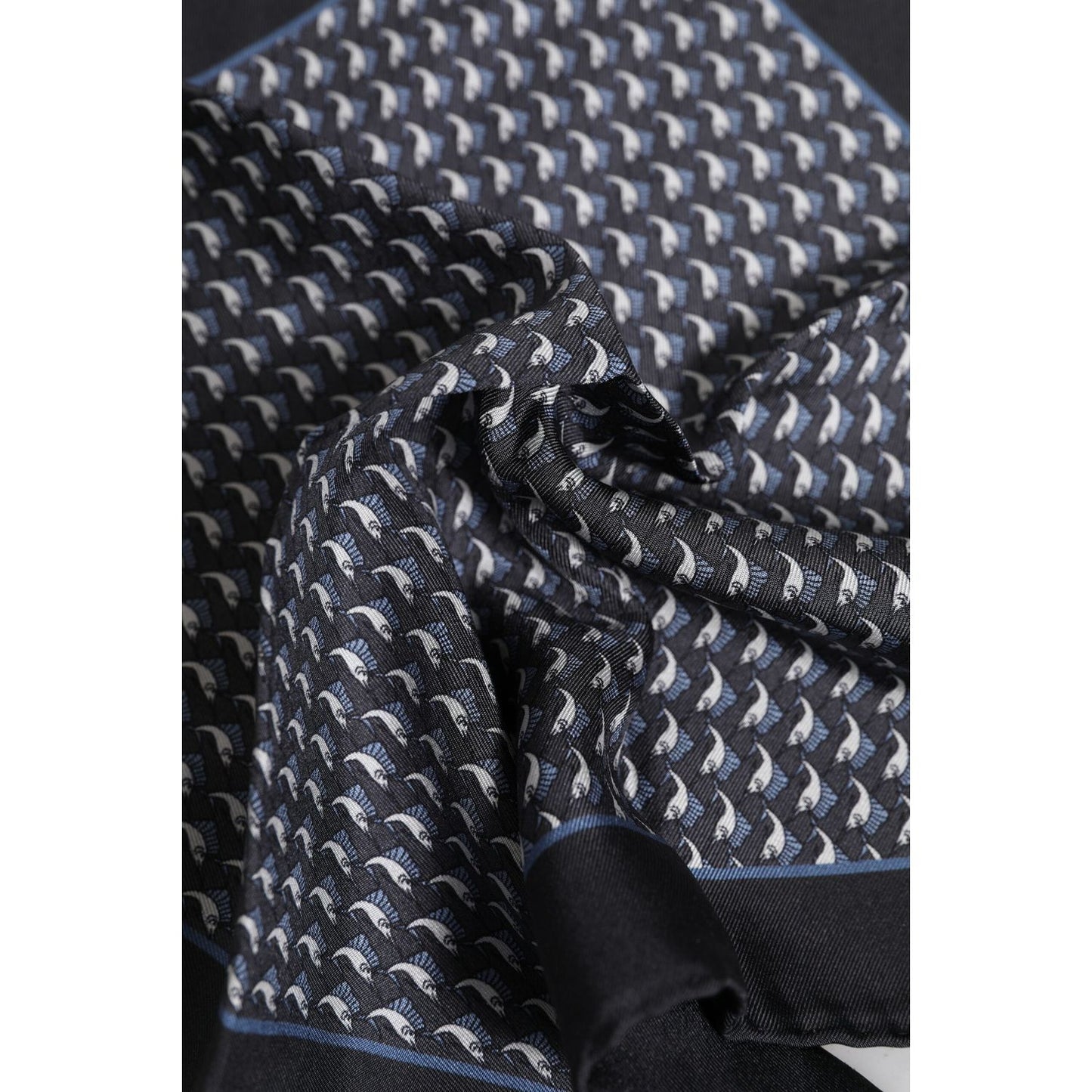 Dolce & Gabbana Black Fish Print Silk Square Men Foulard Scarf MS7506