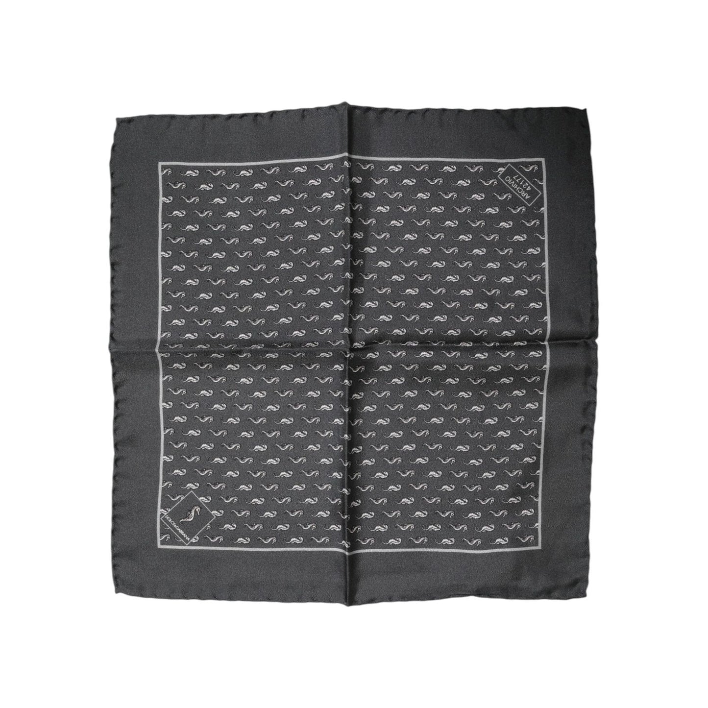 Dolce & Gabbana Black Fish Print Silk Square Men Foulard Scarf MS7507