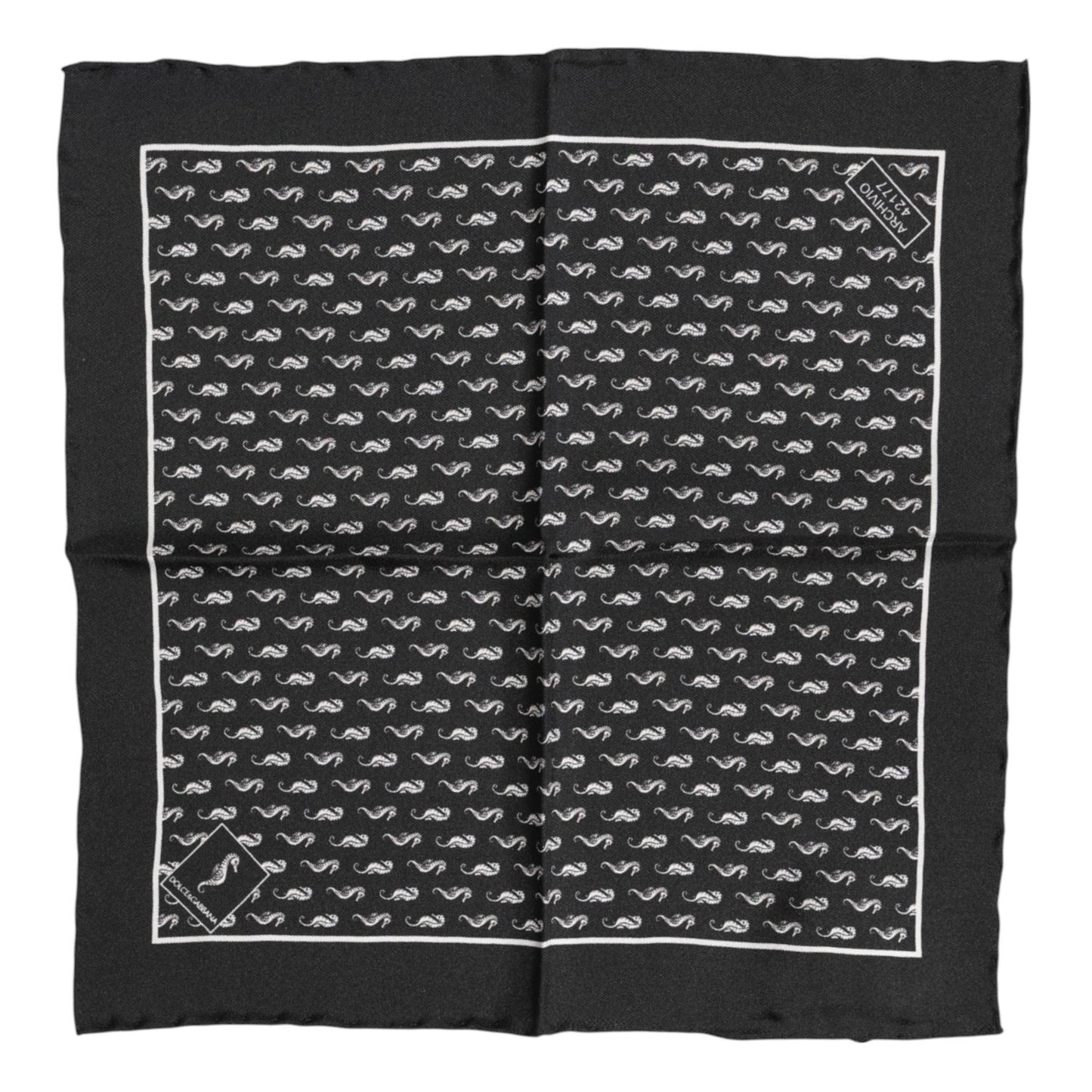 Dolce & Gabbana Black Sea Horse Silk Square Men Foulard Scarf MS7509