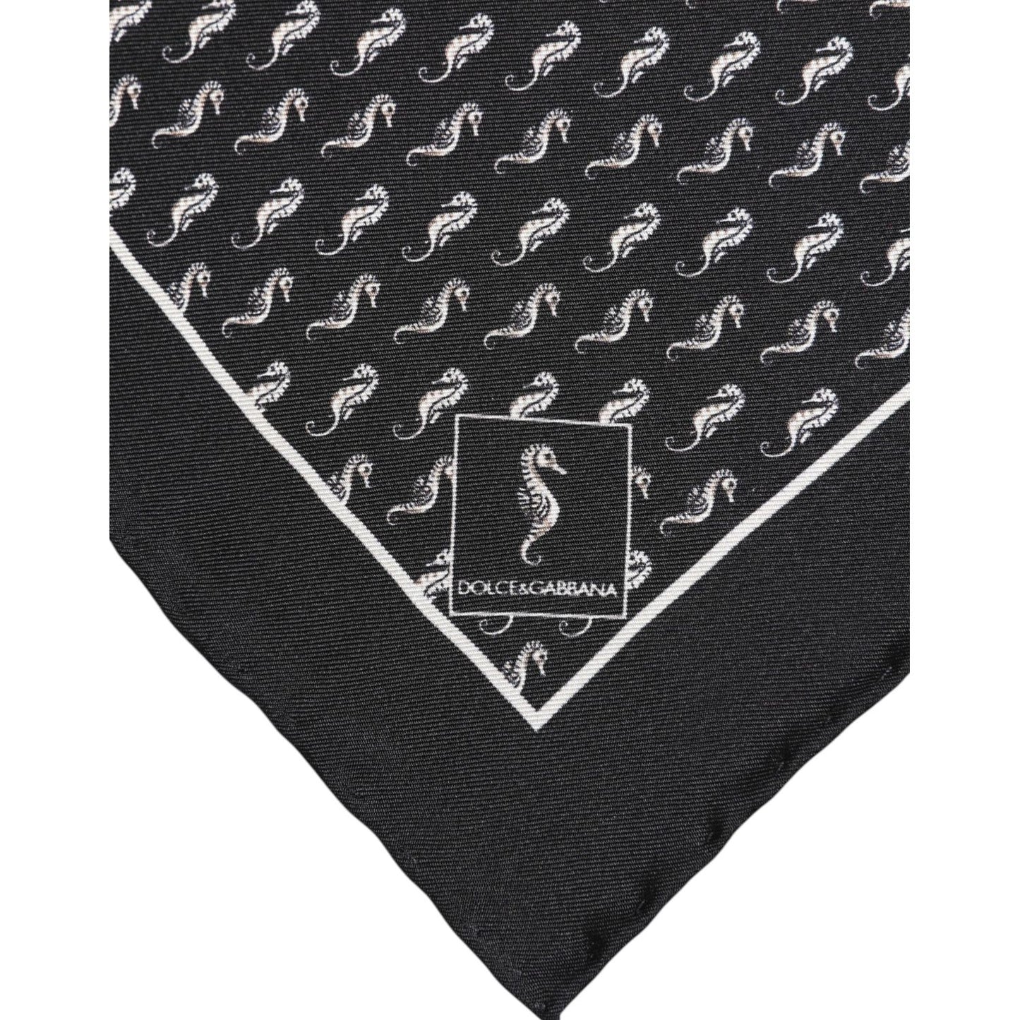 Dolce & Gabbana Black Sea Horse Silk Square Men Foulard Scarf MS7509