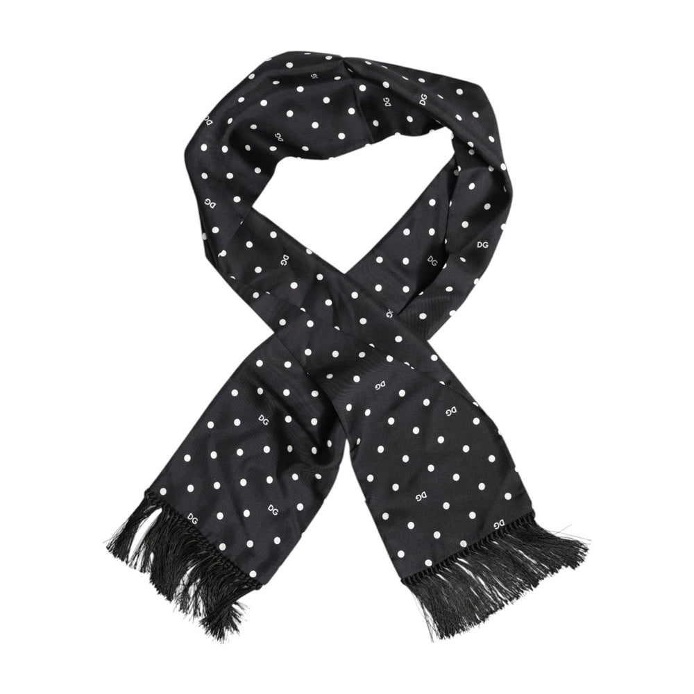 Dolce & Gabbana Black White Polka Dot Fringes Foulard Scarf MS7511