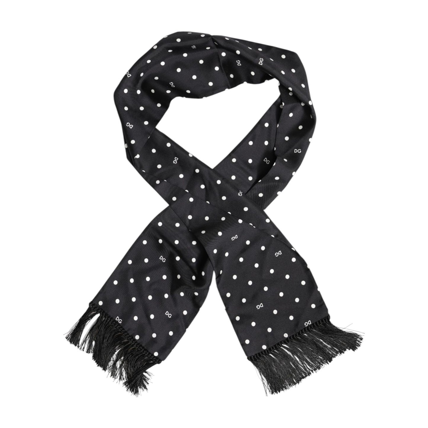 Dolce & Gabbana Black White Polka Dot Fringes Foulard Scarf MS7511