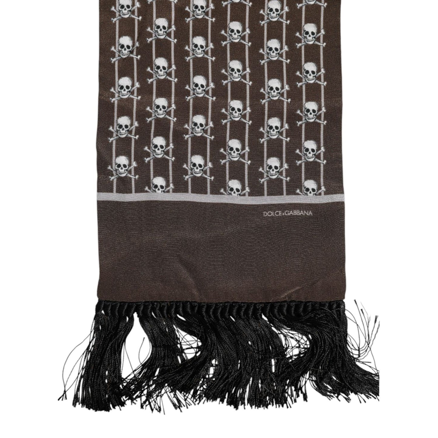 Dolce & Gabbana Brown Skulls Print Fringes Men Foulard Scarf MS7519