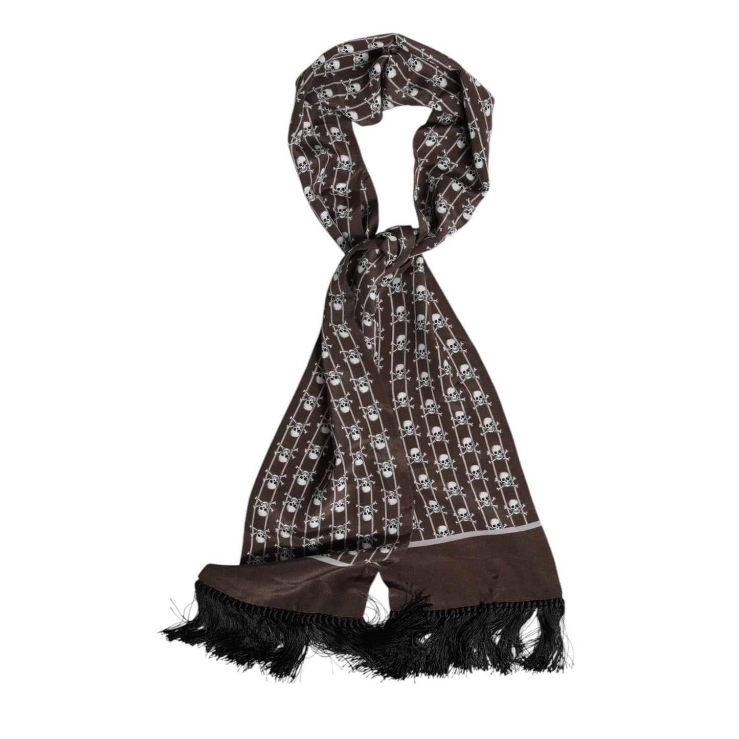Dolce & Gabbana Brown Skulls Print Fringes Men Foulard Scarf MS7519