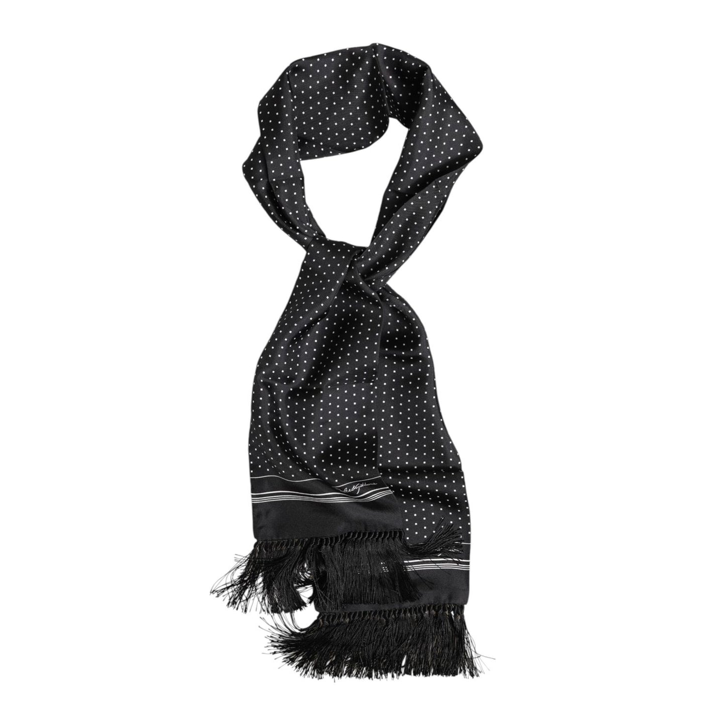 Dolce & Gabbana Black White Polka Dot Fringes Foulard Scarf MS7520
