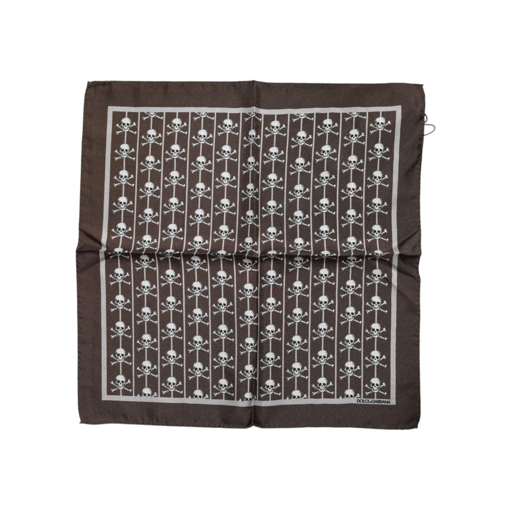 Dolce & Gabbana Brown Skull Silk Square Men Foulard Scarf MS7529
