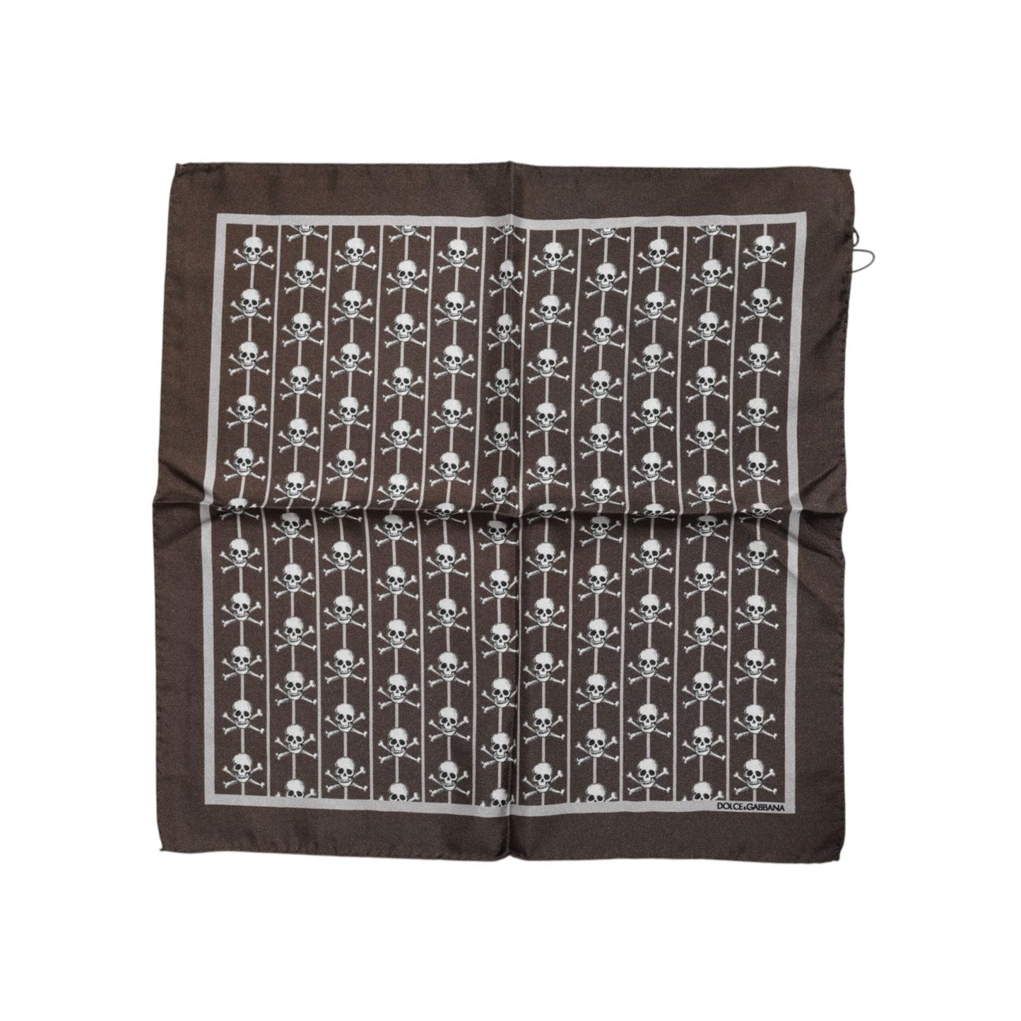 Dolce & Gabbana Brown Skull Silk Square Men Foulard Scarf MS7529