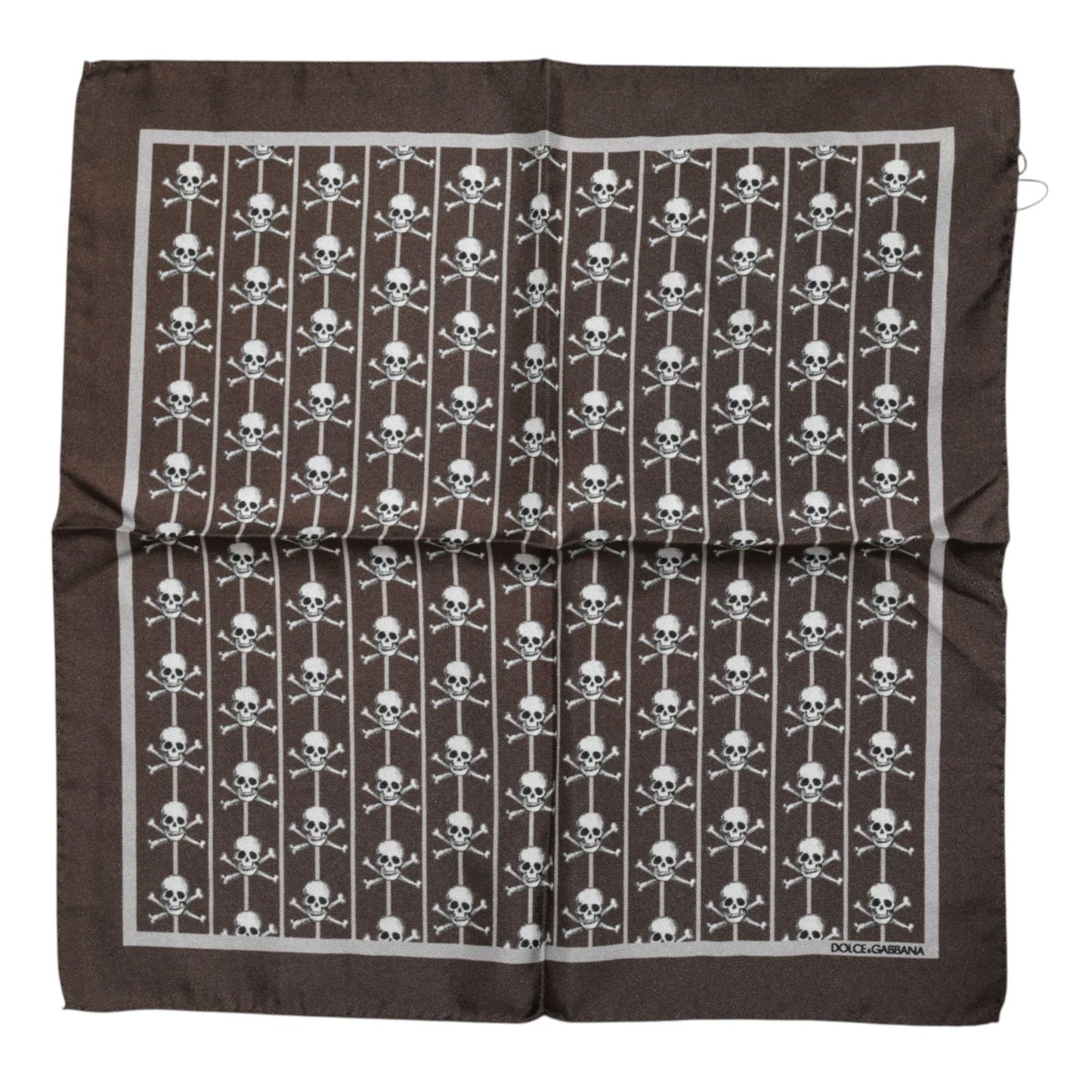 Dolce & Gabbana Brown Skull Silk Square Men Foulard Scarf MS7529