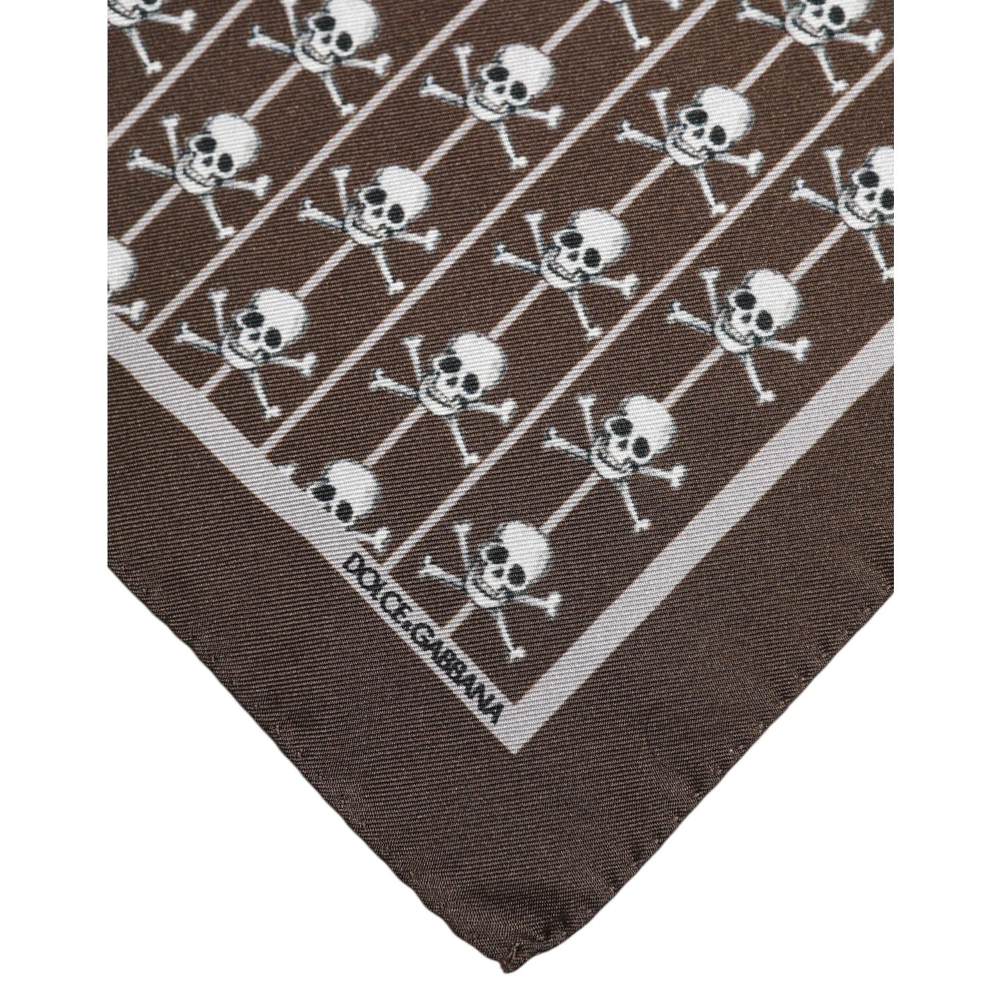 Dolce & Gabbana Brown Skull Silk Square Men Foulard Scarf MS7529
