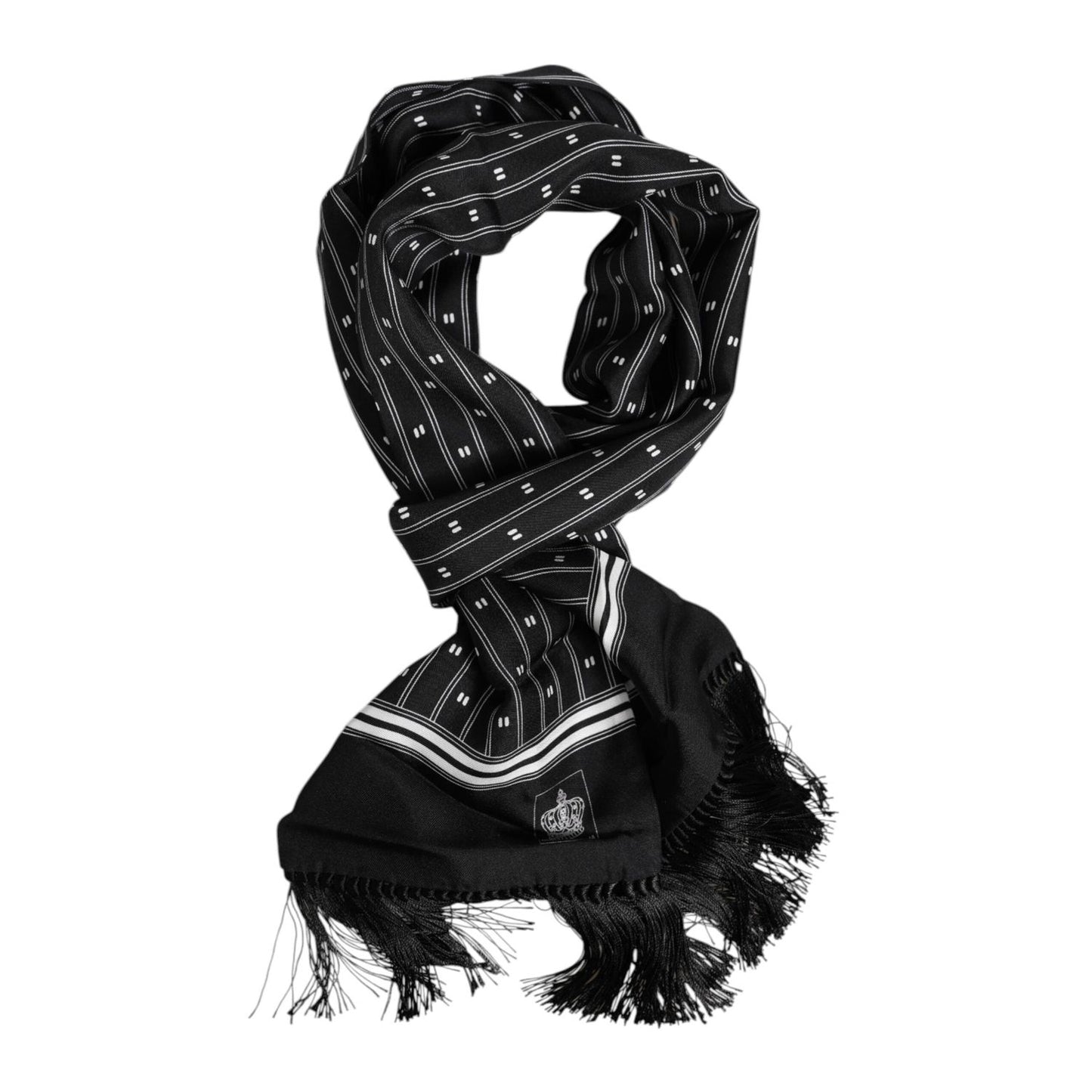 Dolce & Gabbana Black Silk Printed Fringes Men Foulard Scarf MS7533
