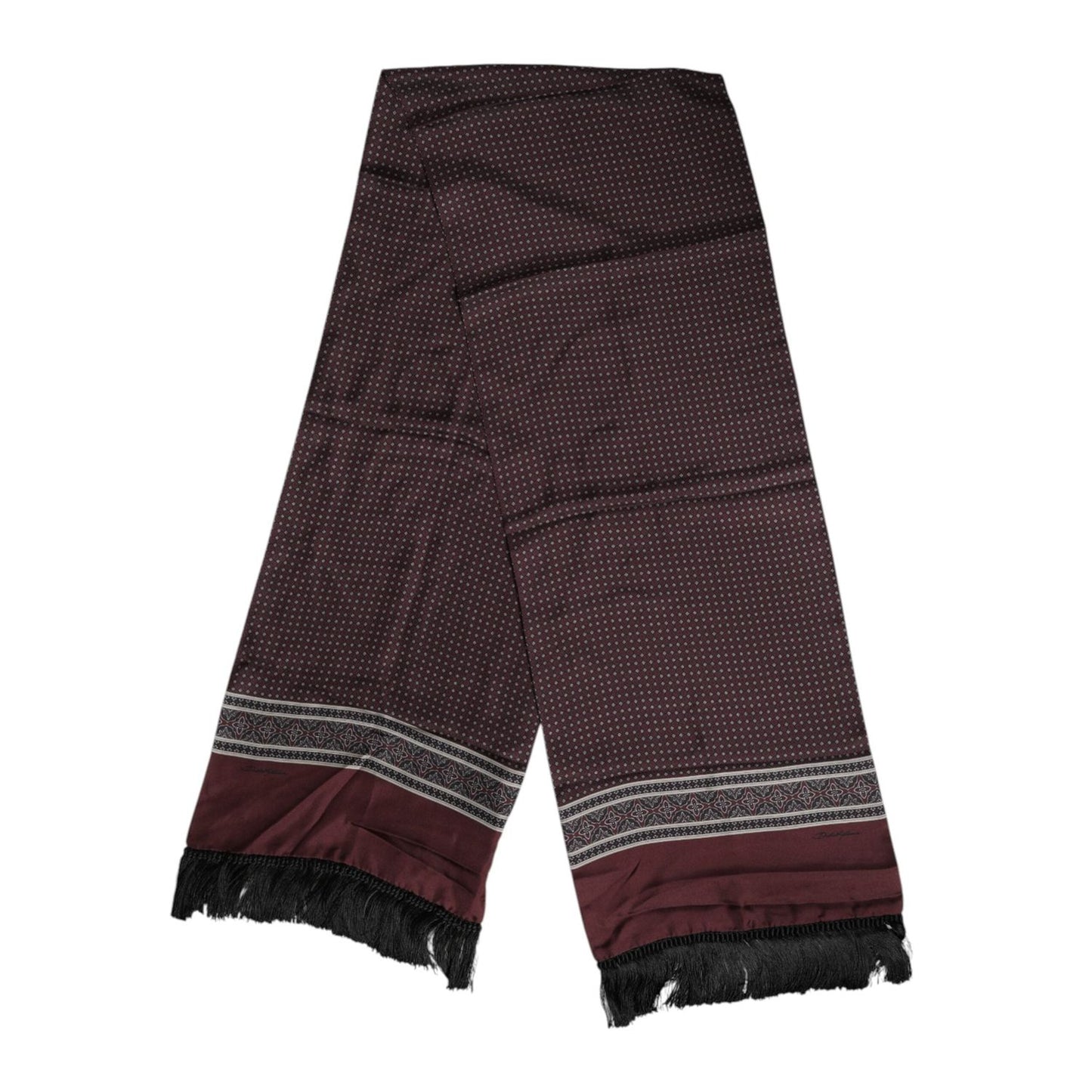 Dolce & Gabbana Maroon Dotted Silk Fringes Foulard Scarf MS7537