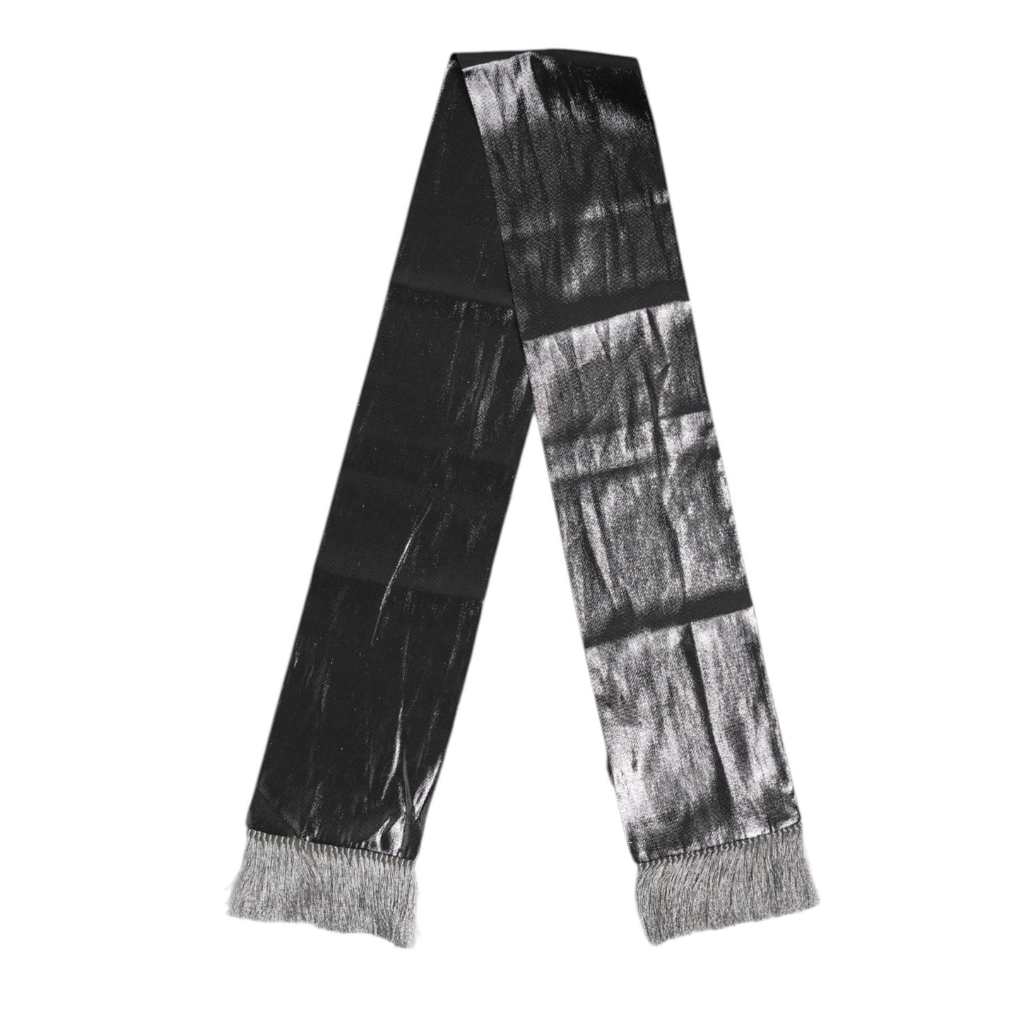 Dolce & Gabbana Metallic Gray Silk Fringes Foulard Scarf