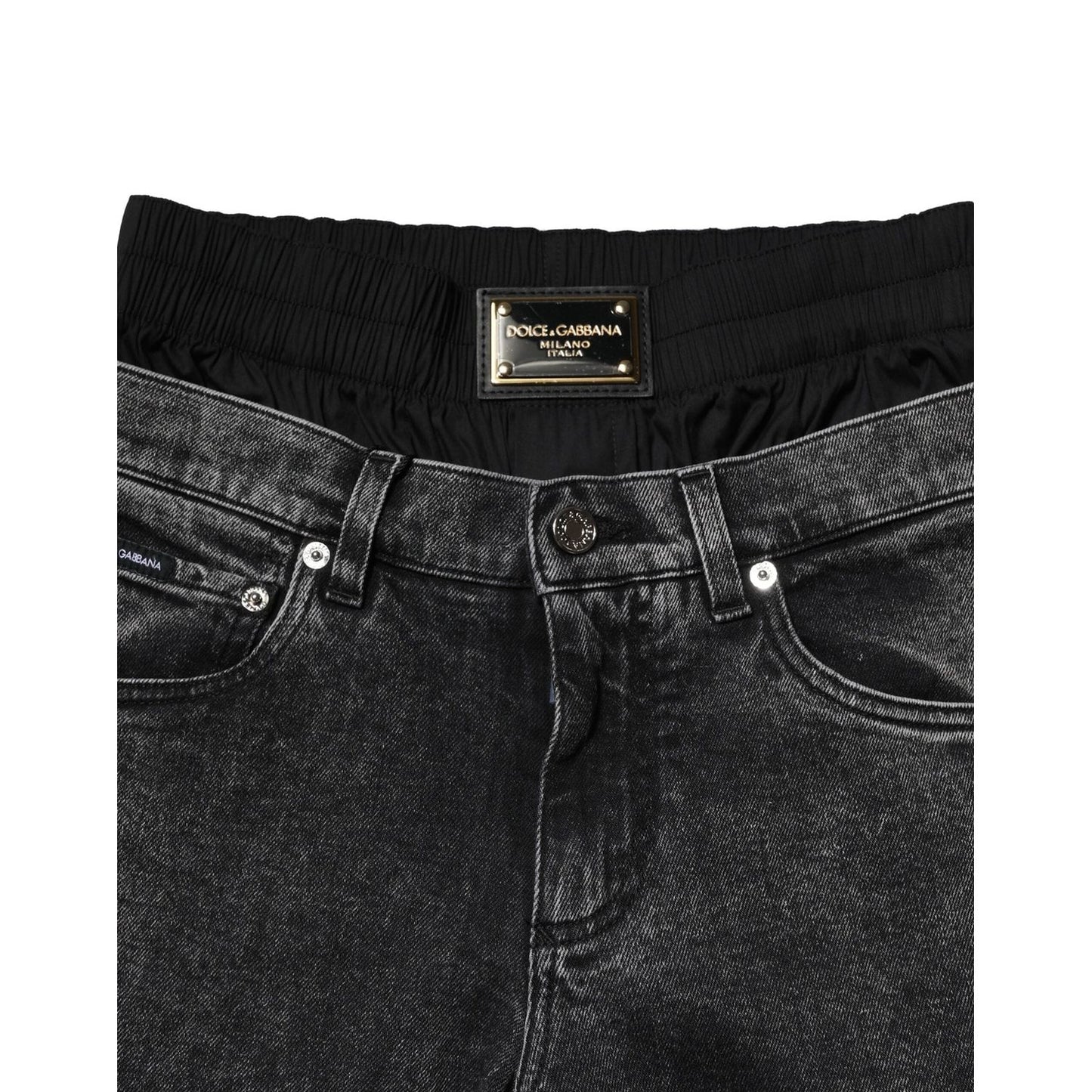 Dolce & Gabbana Black Washed Double Waistband Denim Jeans PAN74876-44