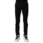 Dolce & Gabbana Black Cotton Logo Plaque Slim Denim Jeans PAN74990-44