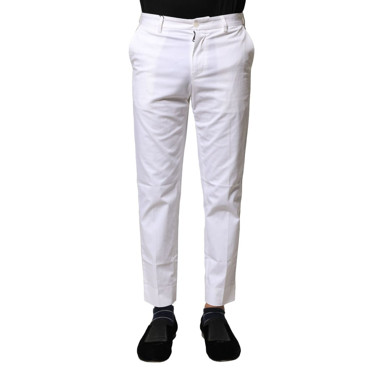 Dolce & Gabbana White Cotton Straight Logo Men Pants PAN75825-44