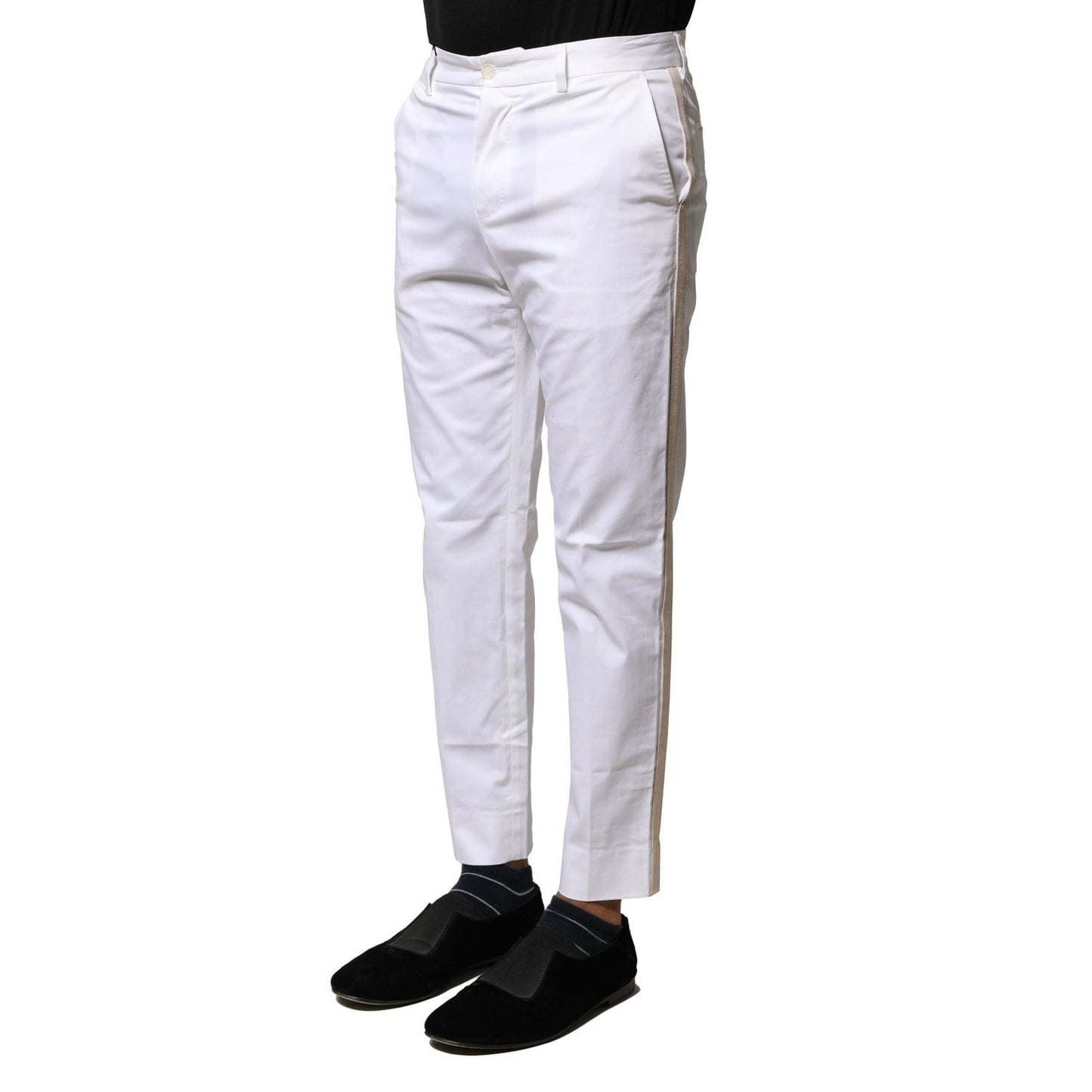 Dolce & Gabbana White Cotton Straight Logo Men Pants PAN75825-44