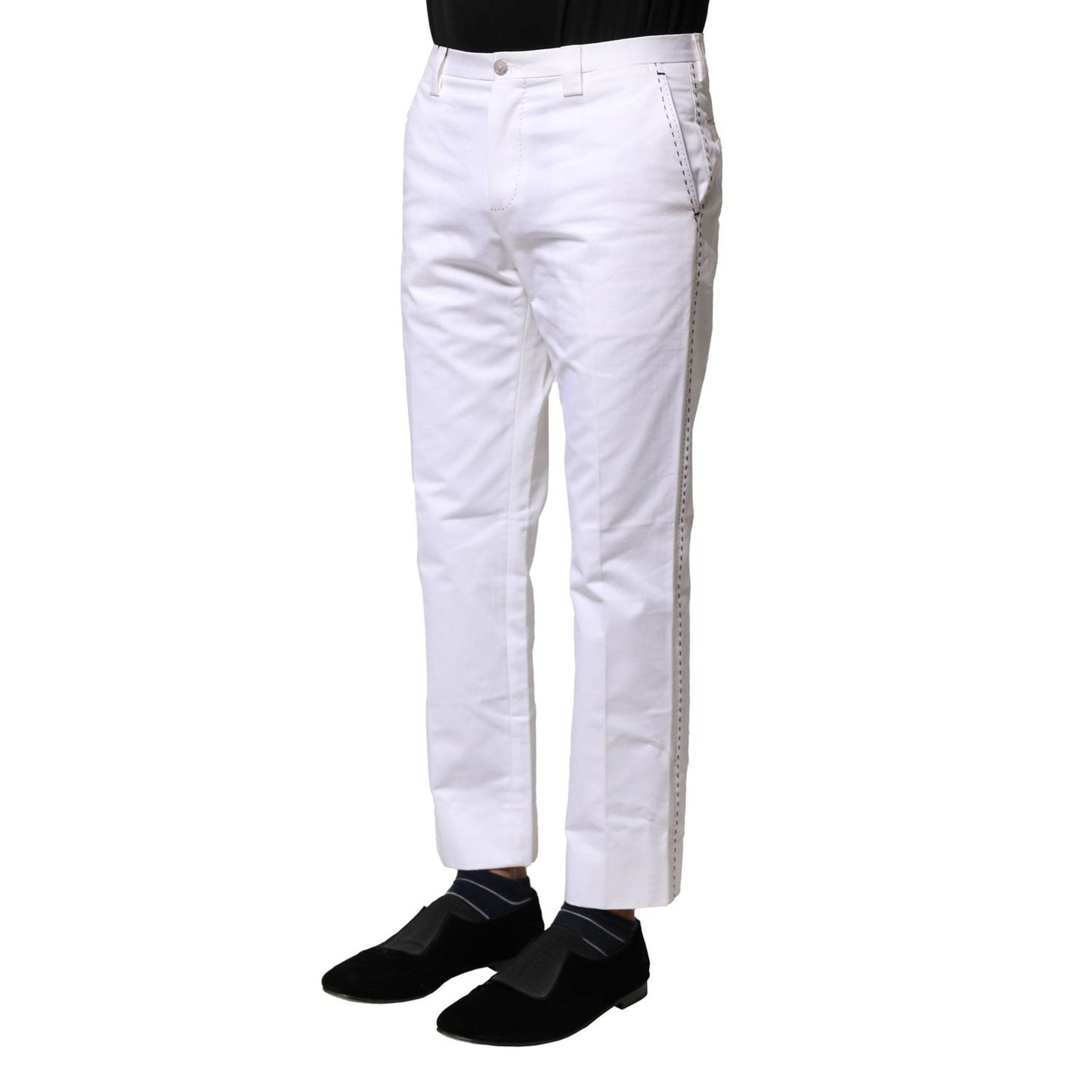 Dolce & Gabbana White Cotton Straight Logo Men Pants PAN75826-46
