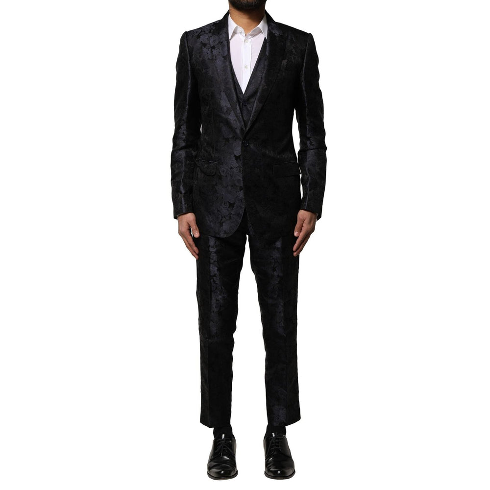 Dolce & Gabbana Black Jacquard 3 Piece Single Breasted Suit KOS2351-46