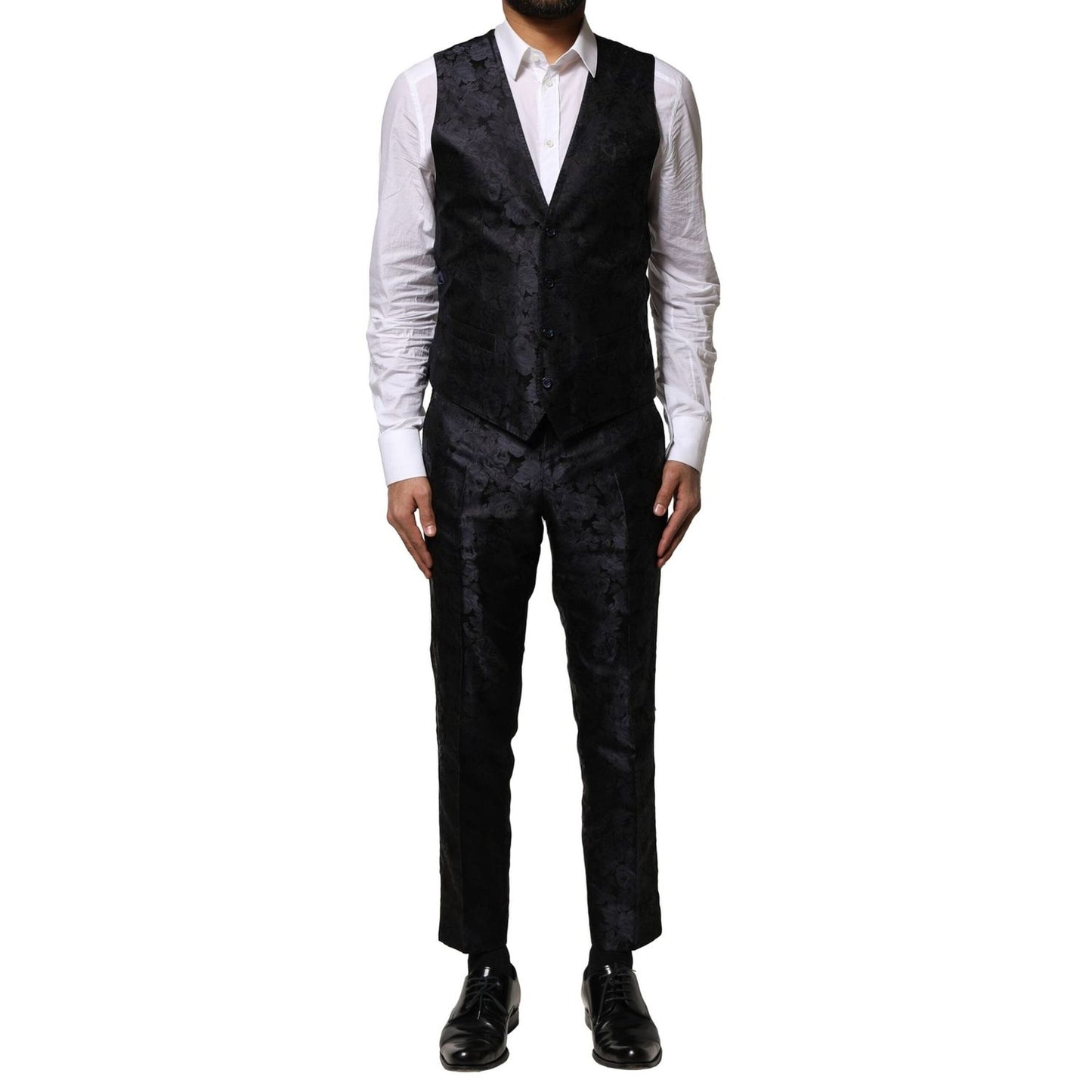 Dolce & Gabbana Black Jacquard 3 Piece Single Breasted Suit KOS2351-46