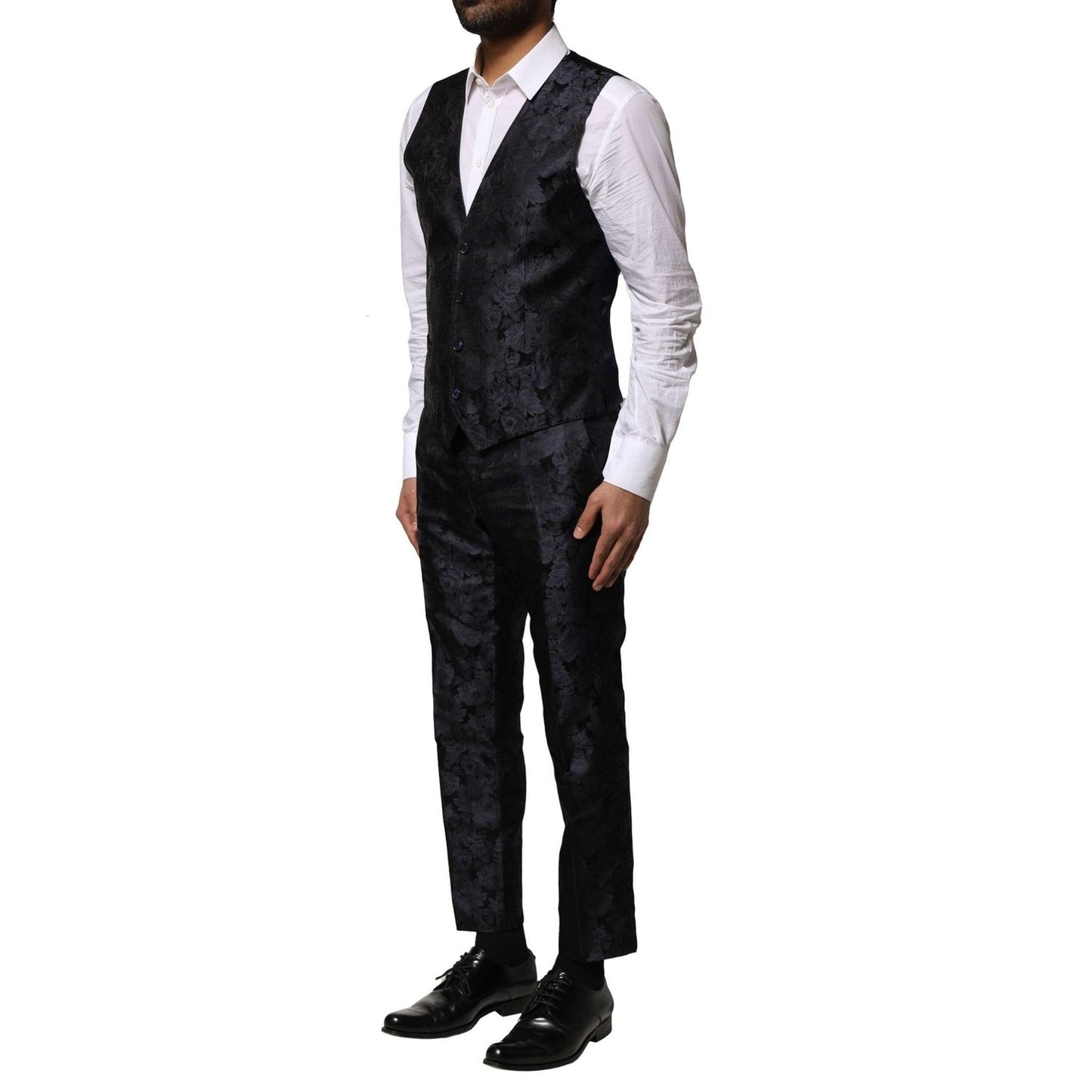 Dolce & Gabbana Black Jacquard 3 Piece Single Breasted Suit KOS2351-46