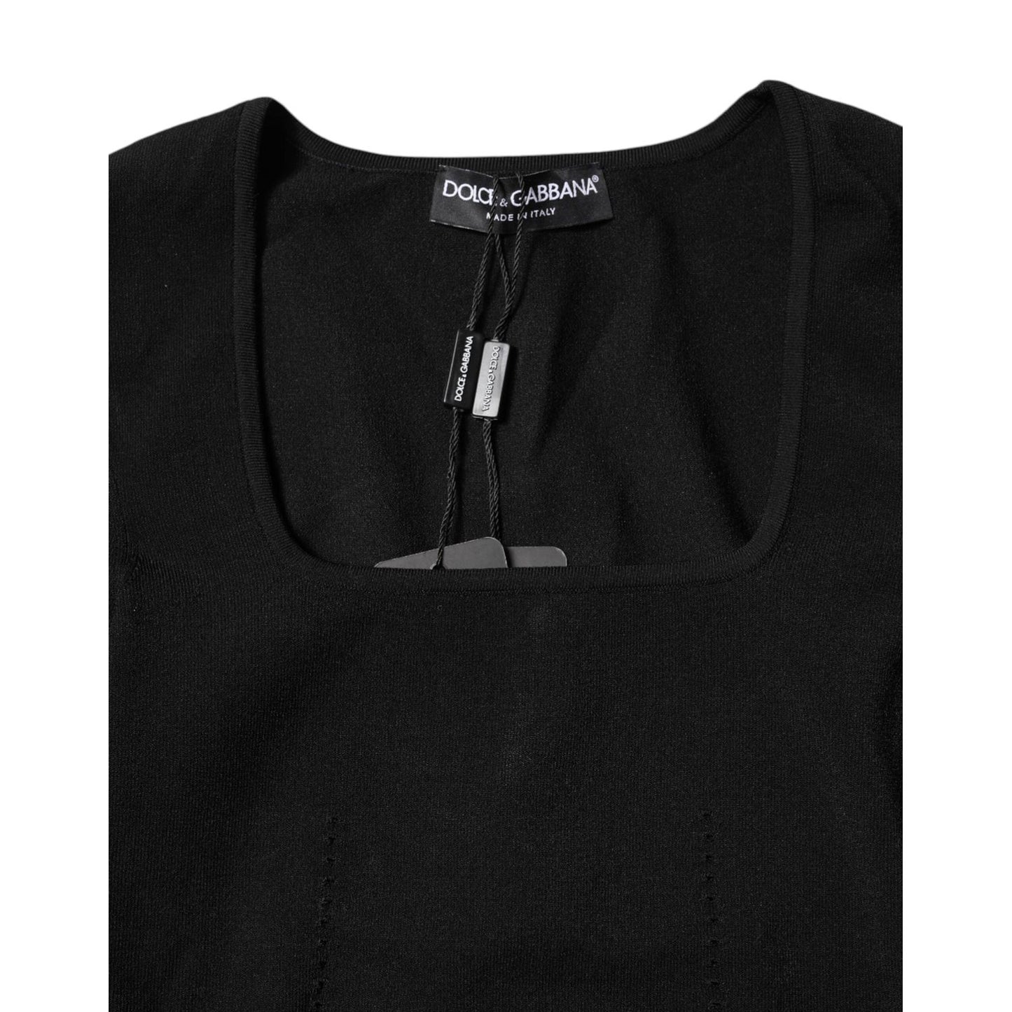 Dolce & Gabbana Black Square Neck Long Sleeves Pullover Top