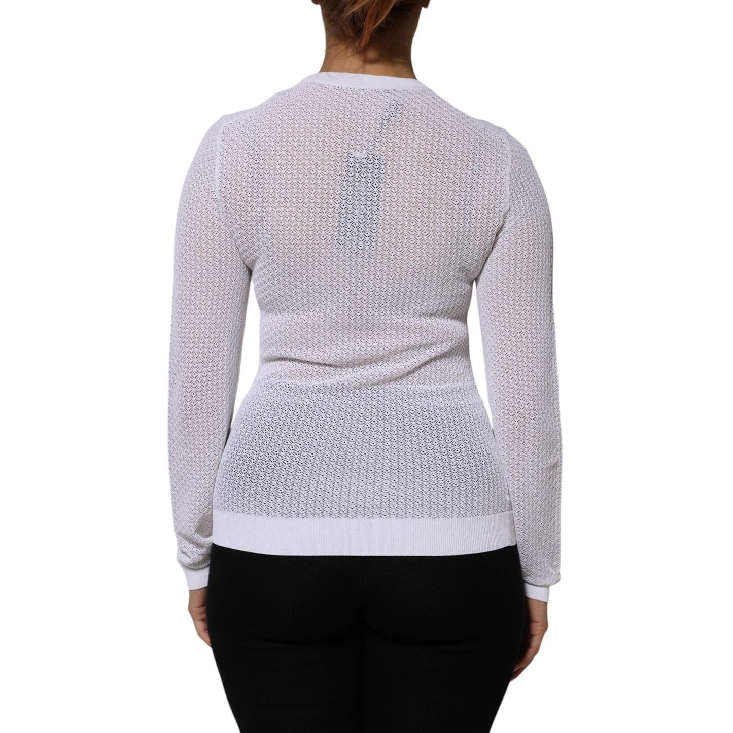 Dolce & Gabbana White Round Neck Long Sleeves Pullover Top