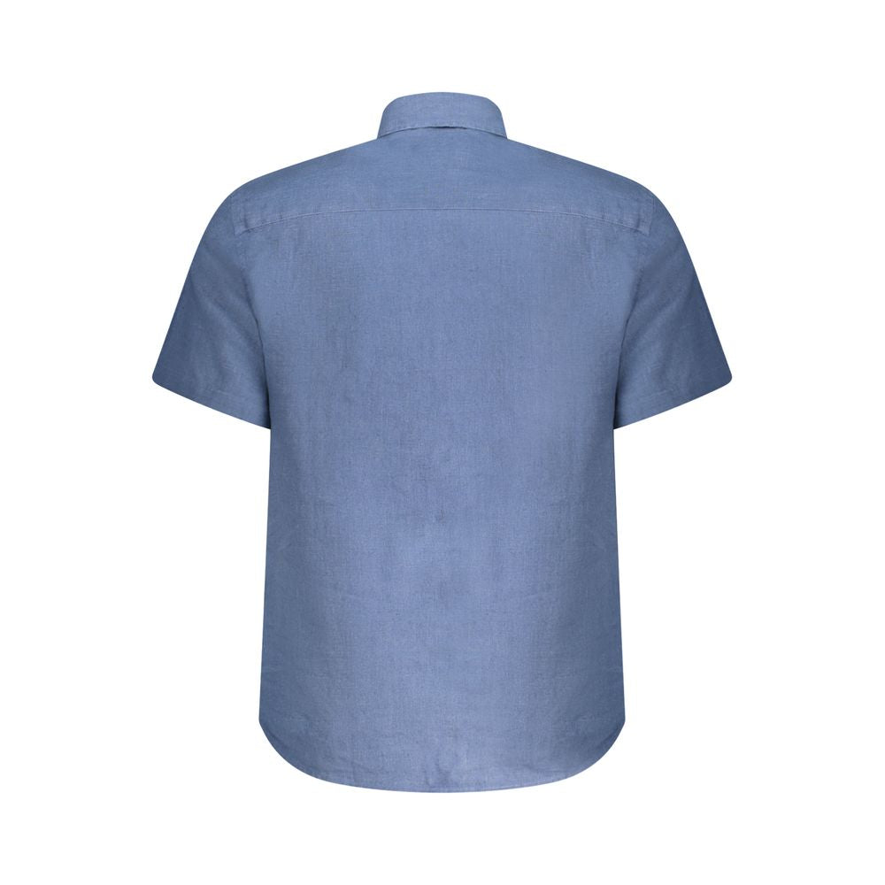 Back view of North Sails Blue Linen Shirt with short sleeves and Italian collar