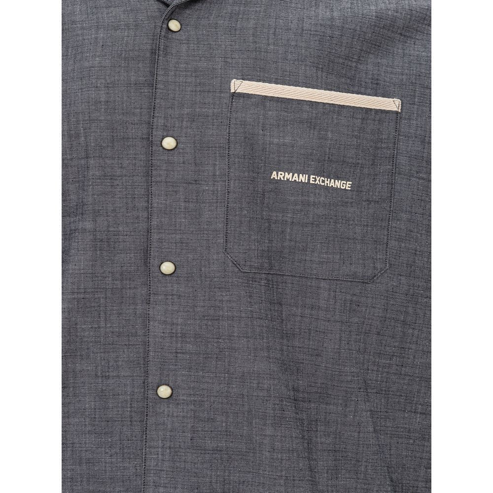 Armani Exchange Blue Cotton Shirt AR-398167320013770-M