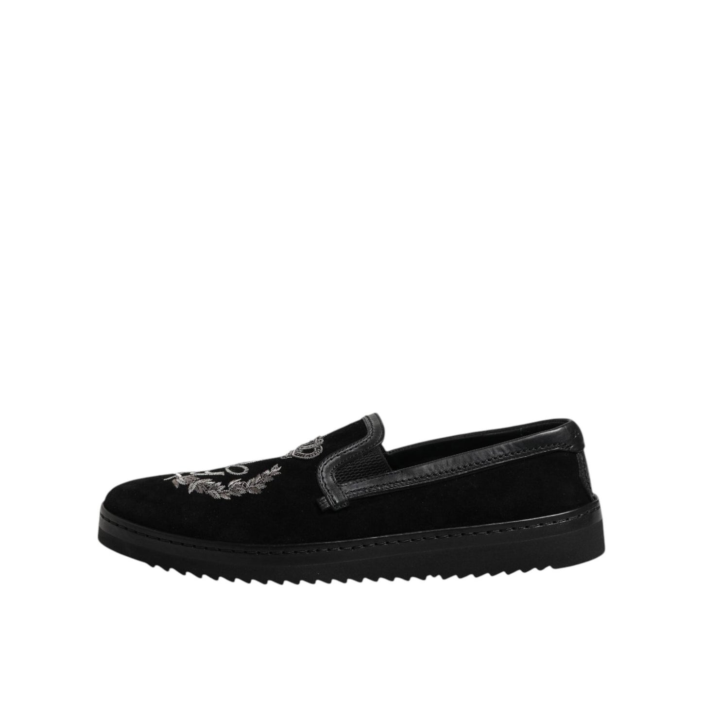 Dolce & Gabbana Black Embroidered Crown Loafers Shoes