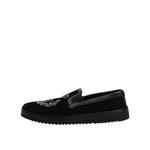 Dolce & Gabbana Black Embroidered Crown Loafers Shoes
