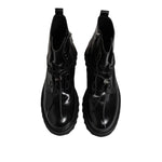 Dolce & Gabbana Black Leather Logo Ankle Boots Lace Up Shoes