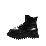 Dolce & Gabbana Black Leather Logo Ankle Boots Lace Up Shoes