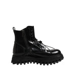 Dolce & Gabbana Black Leather Logo Ankle Boots Lace Up Shoes