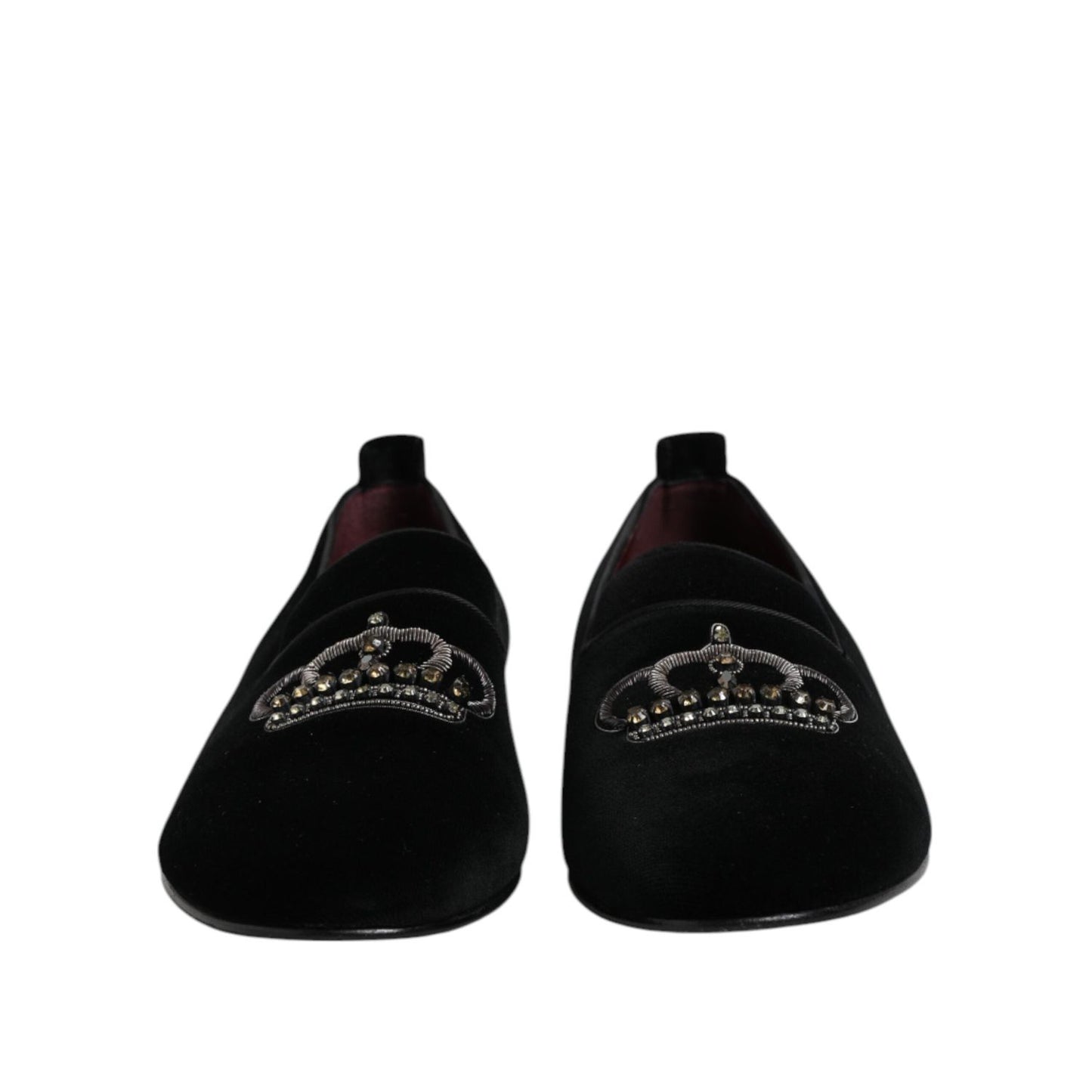 Dolce & Gabbana Black Velvet Crystal Crown Loafers Dress Shoes