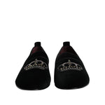 Dolce & Gabbana Black Velvet Crystal Crown Loafers Dress Shoes