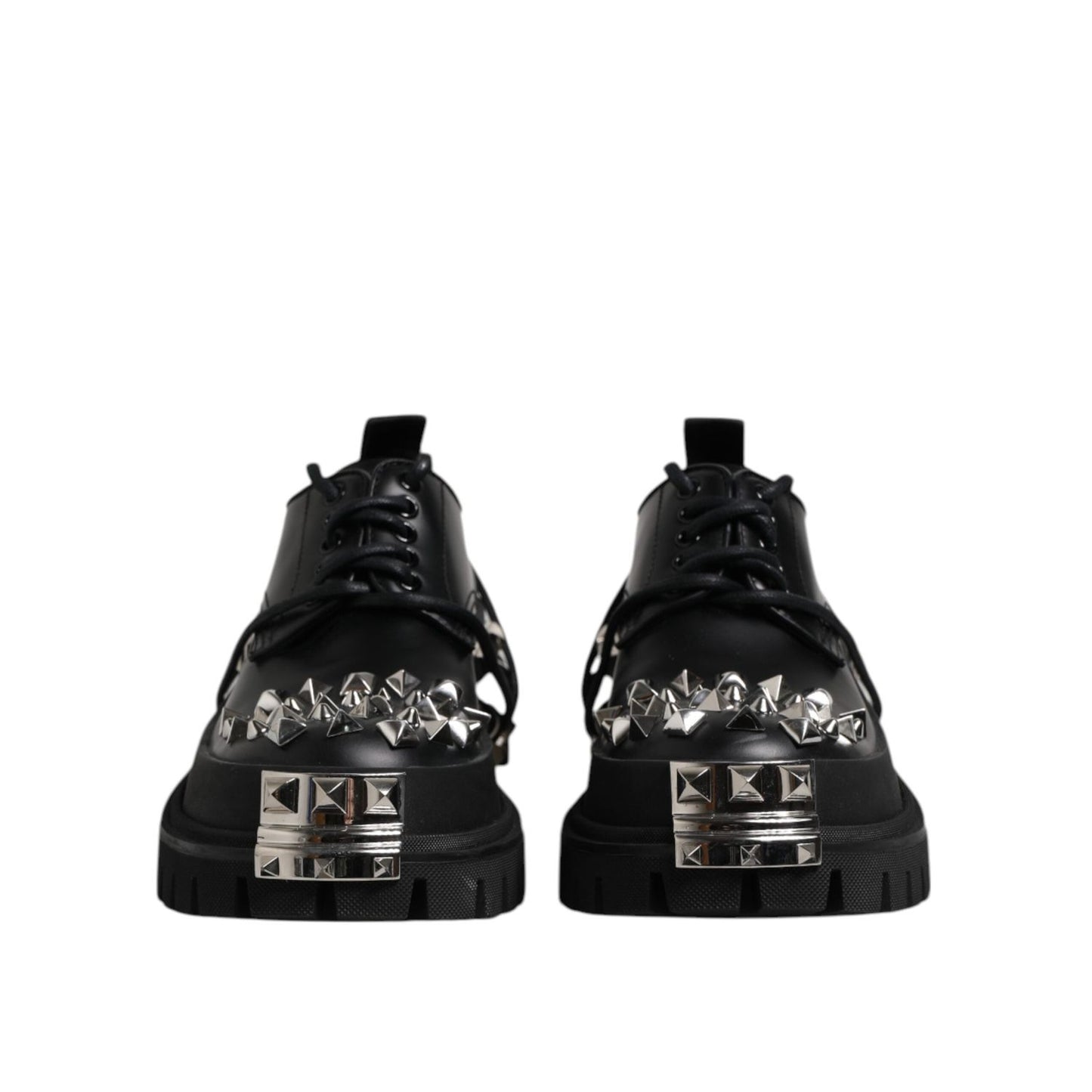 Dolce & Gabbana Black Leather Embellished Trekking Derby Shoes MV7514-41