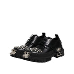Dolce & Gabbana Black Leather Embellished Trekking Derby Shoes MV7514-41