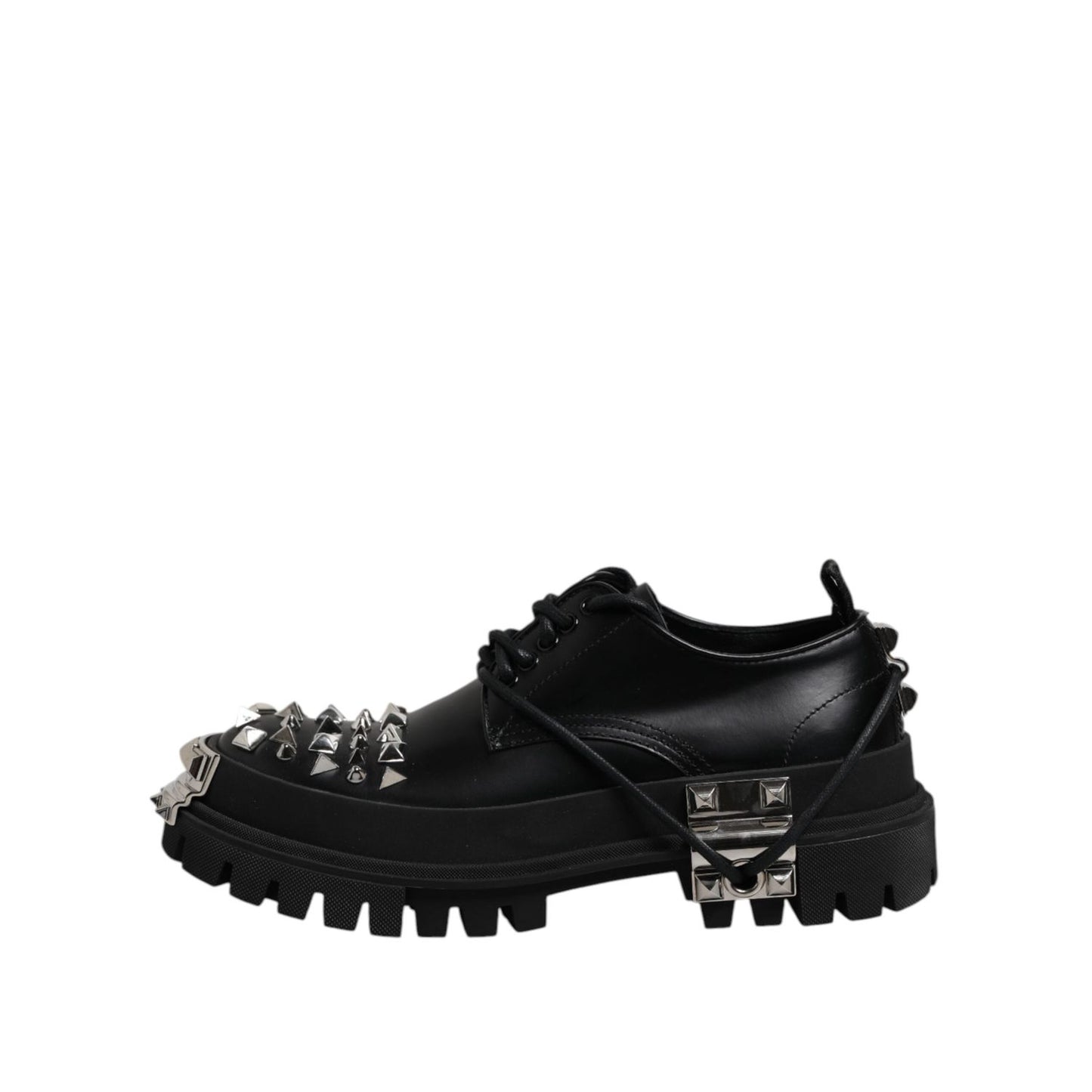 Dolce & Gabbana Black Leather Embellished Trekking Derby Shoes MV7514-41
