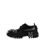 Dolce & Gabbana Black Leather Embellished Trekking Derby Shoes MV7514-41