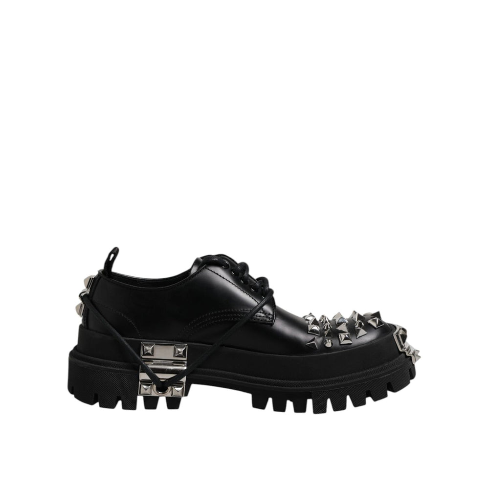 Dolce & Gabbana Black Leather Embellished Trekking Derby Shoes MV7514-41