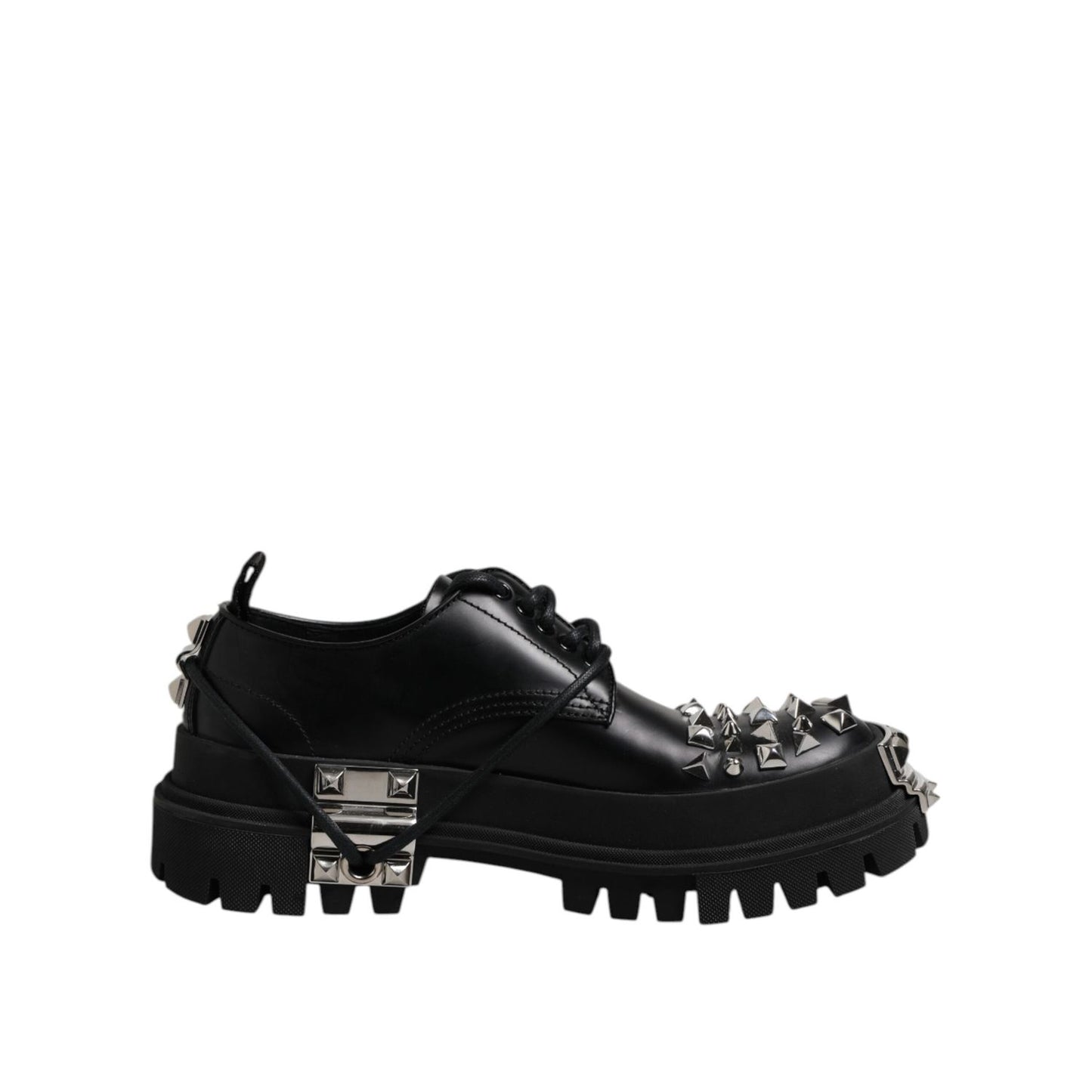 Dolce & Gabbana Black Leather Embellished Trekking Derby Shoes MV7514-41