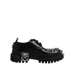 Dolce & Gabbana Black Leather Embellished Trekking Derby Shoes MV7514-41