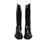 Dolce & Gabbana Black Leather High Boots Flats Shoes